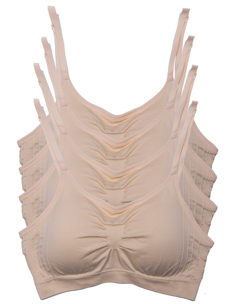 Kalon 4 Pack Nylon Spandex Removable Pads Comfort Bras Ext Sizes (X-Large, 4PK Beige) - Image 1